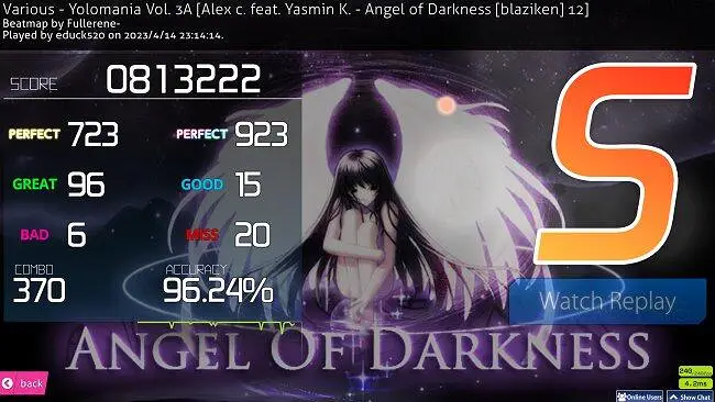 [osu!mania4k]Angel of Darkness4.22*96.24%rankingS