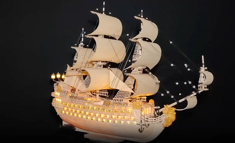 用木头和竹席手工打造西班牙船【天亮手工】