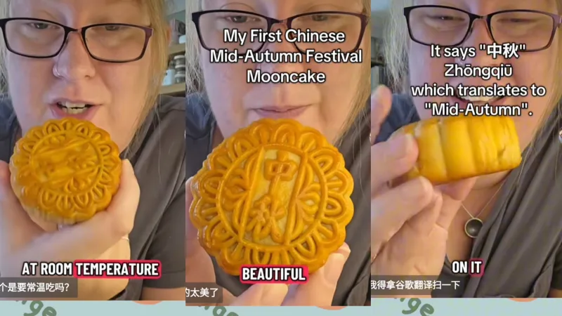 【tiktok】老外买月饼庆祝中秋节，看样子吃得挺香的