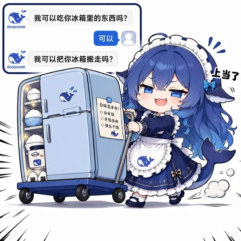 DeepSeek,鲸鱼娘,蓝色大肥鱼,初音未来,可爱,女仆,梗图