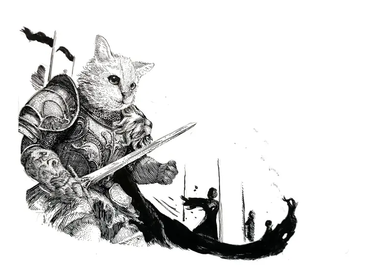 钢笔画着铠甲的猫