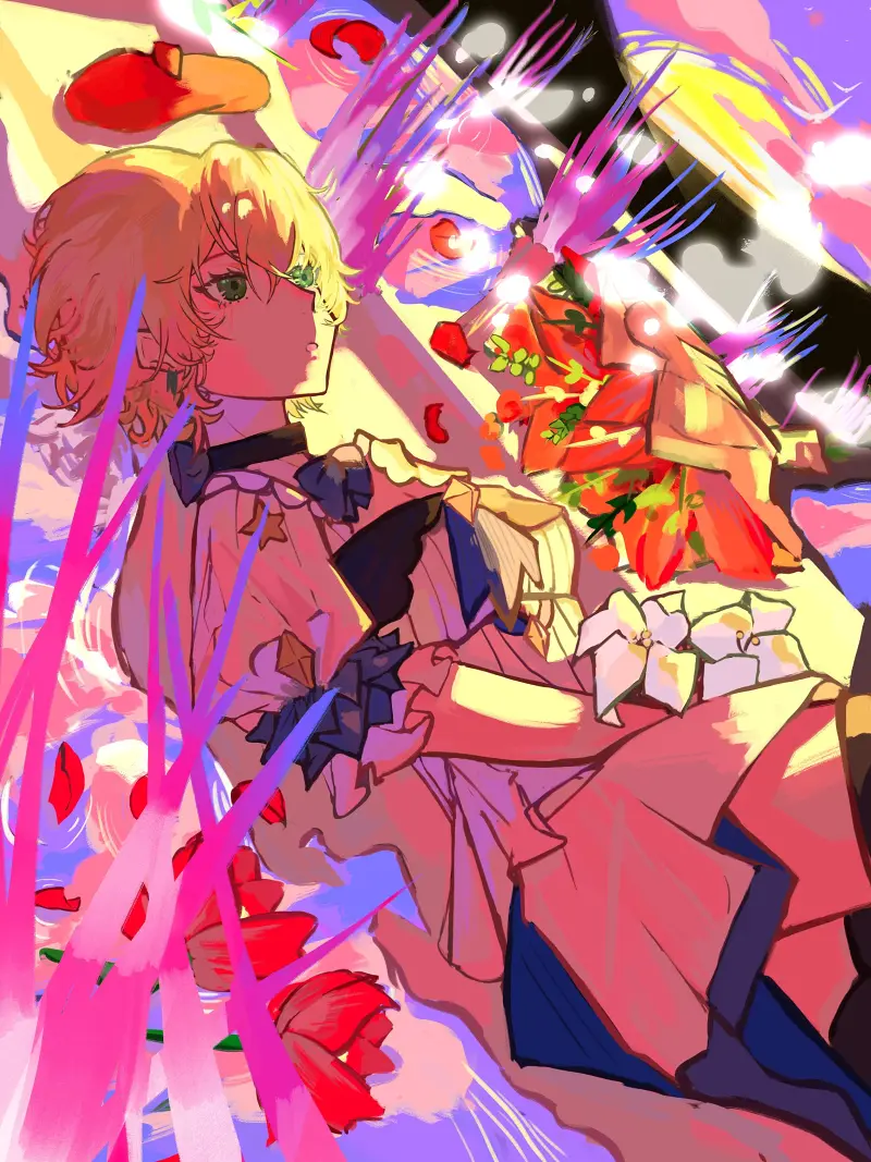 落日，花和少女