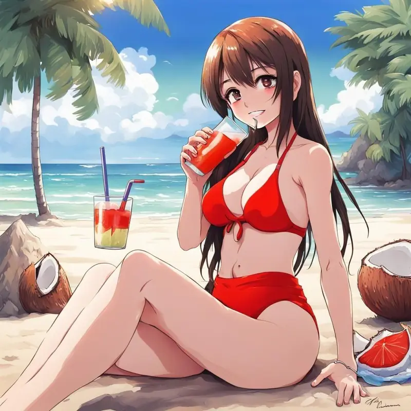 绘画,AI创作,少女,海滩,比基尼