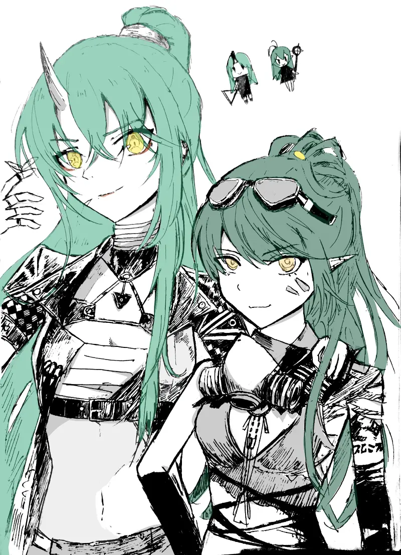 画了两个绿头发妹子