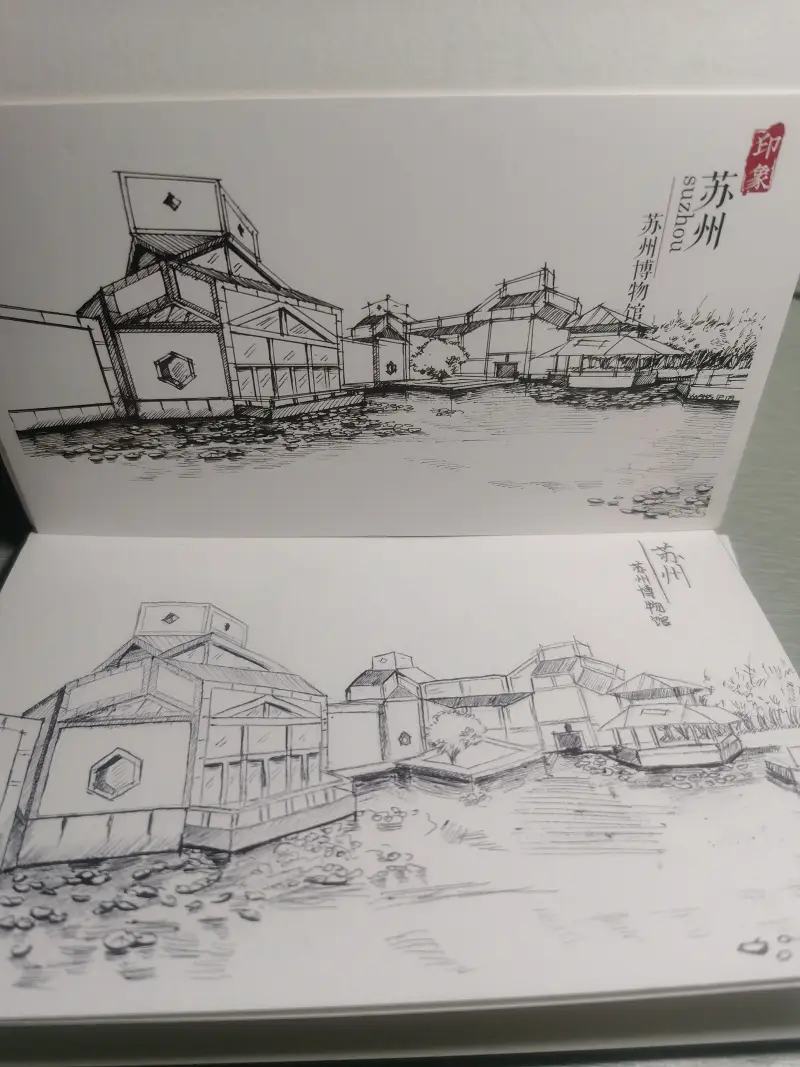 临摹,绘画,圆珠笔,景色