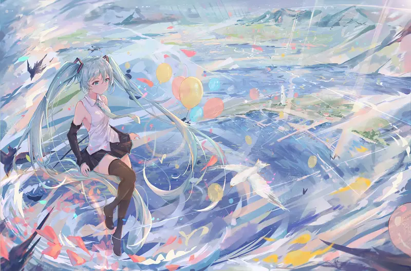 初音未来,插画,画师,像素,转载,P站,图集,高画质