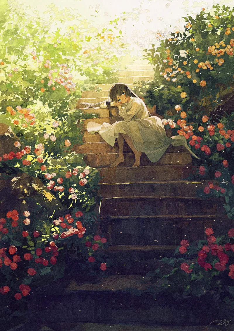 pixiv,二次元,绘画,壁纸,花海,美少女