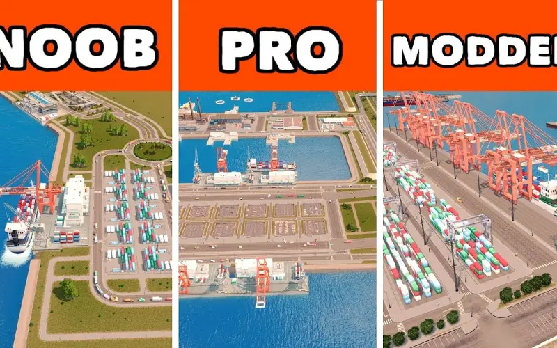 低中高阶玩家建造一座集装箱码头  #都市天际线  Noob VS Pro VS Modder XXL - Building a Container Port