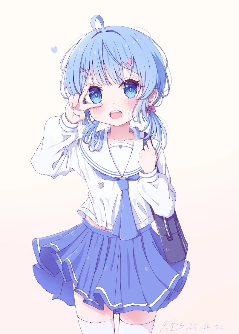女孩子,水手服,可爱,青い髪,腹チラ
