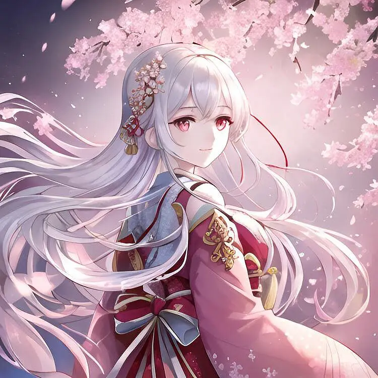 ai白毛，红瞳，樱花少女