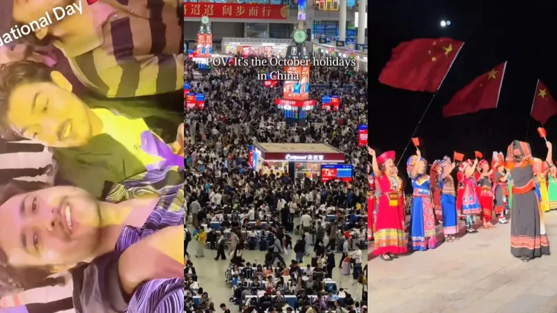 在华老外们tiktok分享中国国庆假期到处人山人海，好夸张喔
