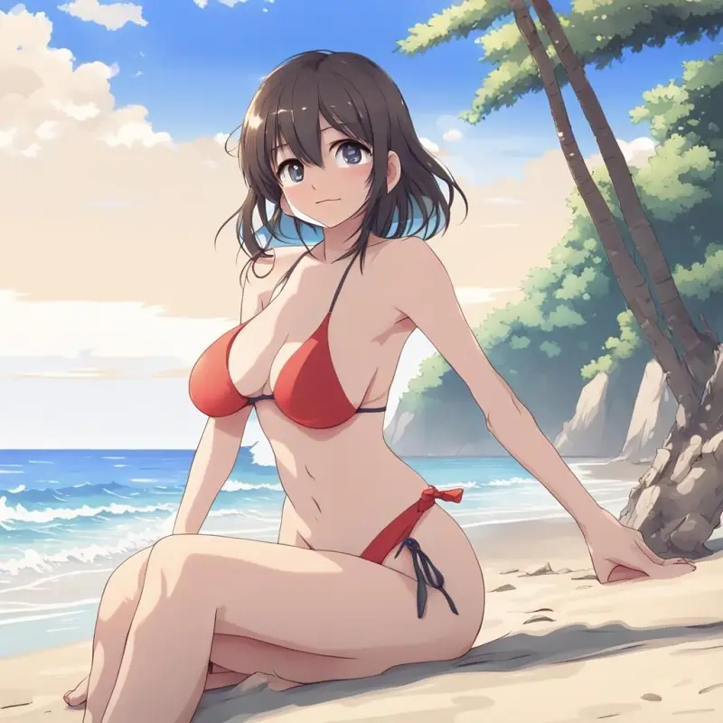 绘画,AI创作,少女,海滩,比基尼