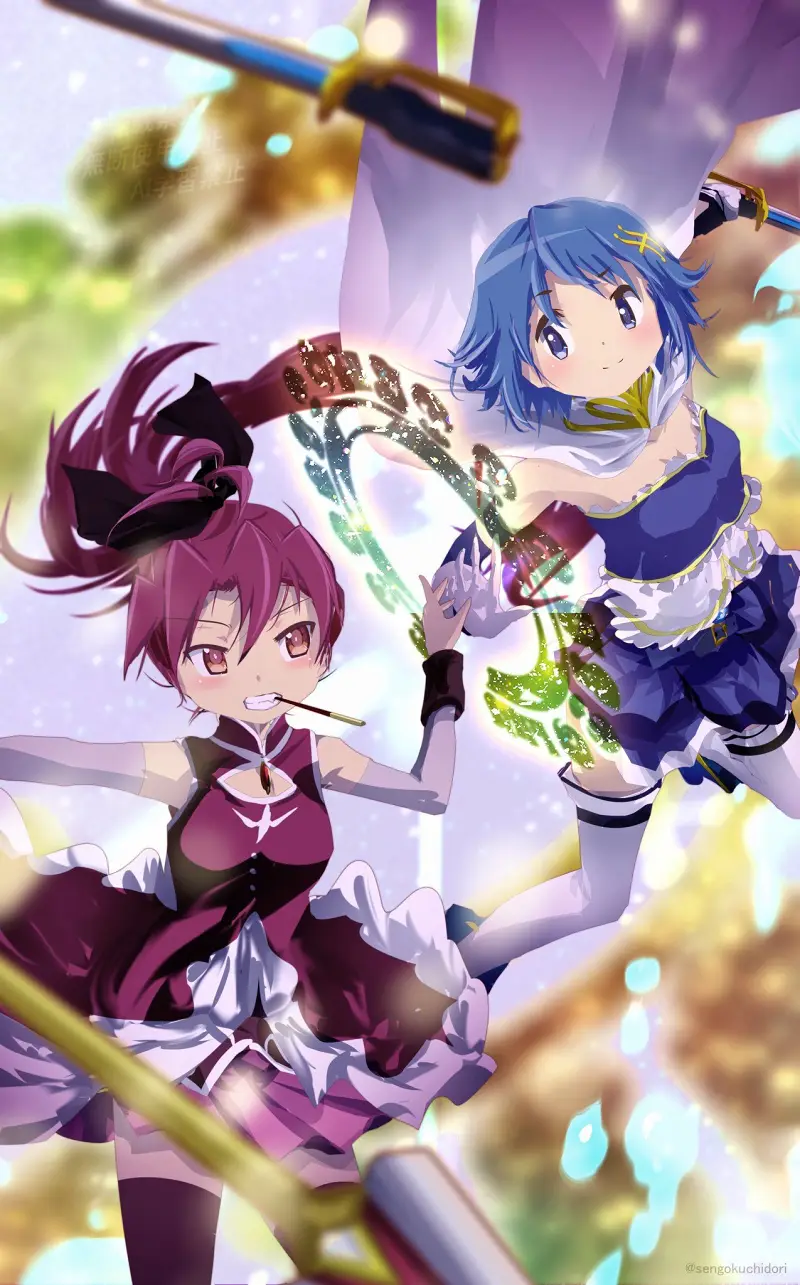 魔法少女小圆,魔法少女,美树沙耶加,佐仓杏子,动漫壁纸,动漫美图,美图,壁纸,绘画,推特