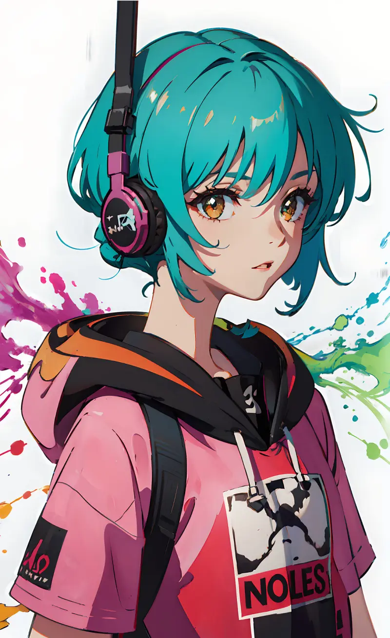 绘画创作,AI绘画,泼墨效果,女头像