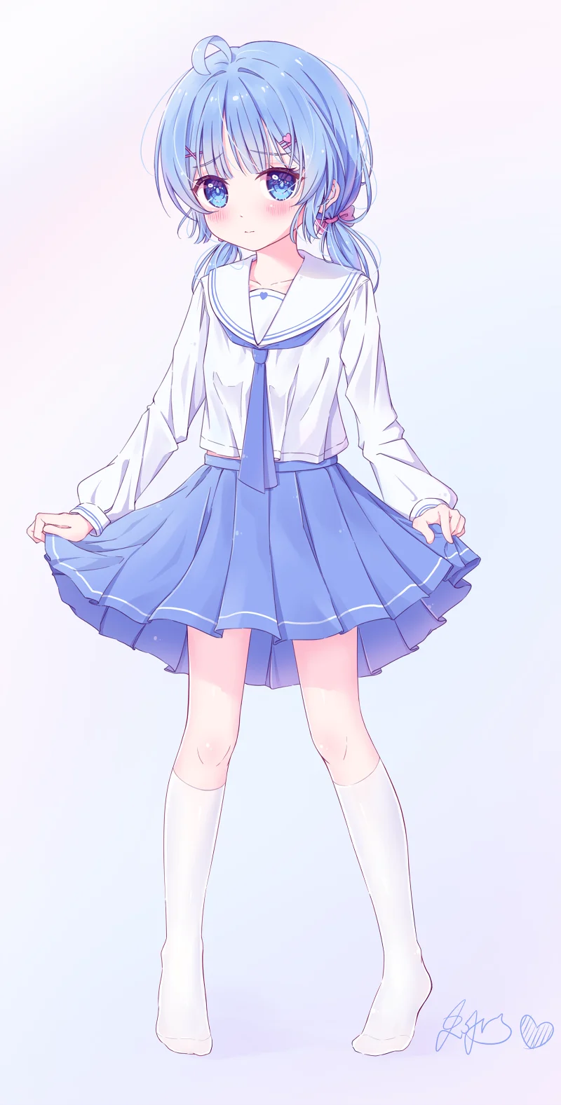 萝莉,水手服,原创,青眼,青发,可爱,女孩子