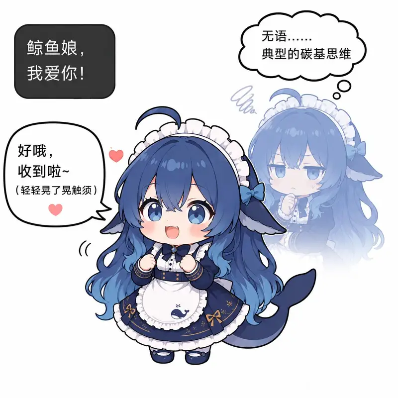 DeepSeek,鲸鱼娘,蓝色大肥鱼,初音未来,可爱,女仆,梗图