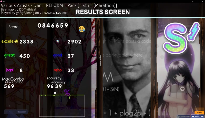 【Osu!mania】 12小时萌新 Reform 4dan 96.39%