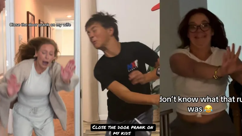 tiktok“假装关门整蛊家人看其反应”恶作剧，一个个吓得赶紧用手挡