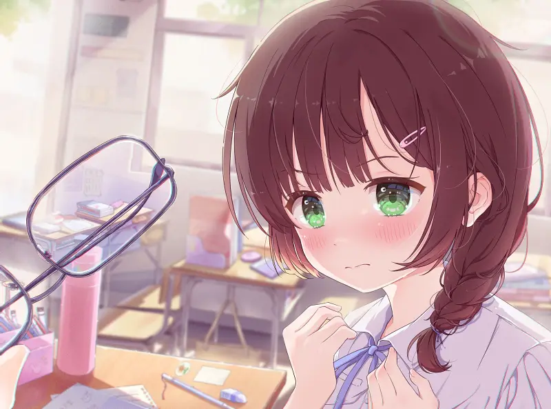 女孩子,可爱,原创,脸红,治愈,麻花辫,茶发,少女