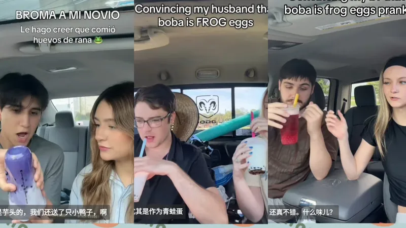 tiktok整蛊“告诉丈夫给他的珍珠奶茶里面的珍珠是青蛙卵”，丈夫差点吐了