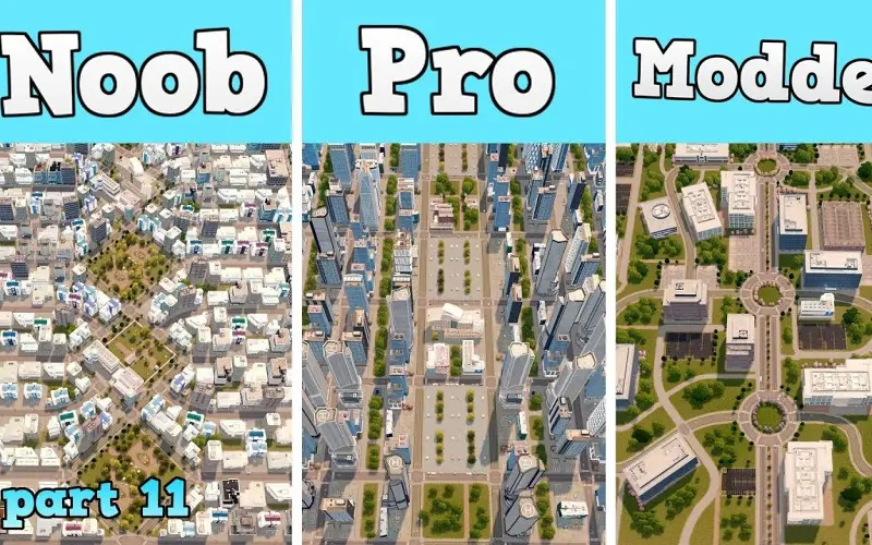 低中高阶玩家建造的办公区  #都市天际线  Noob VS Pro VS Modder - Building the perfect Office