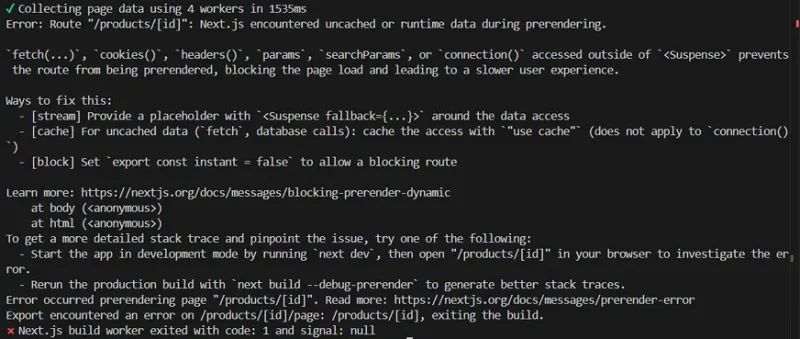 开启Next.js 16.3缓存组件后构建失败的排查与修复