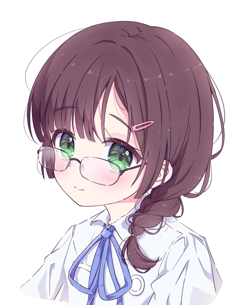 女孩子,制服,麻花辫,萝莉,绿眼,茶发,眼镜